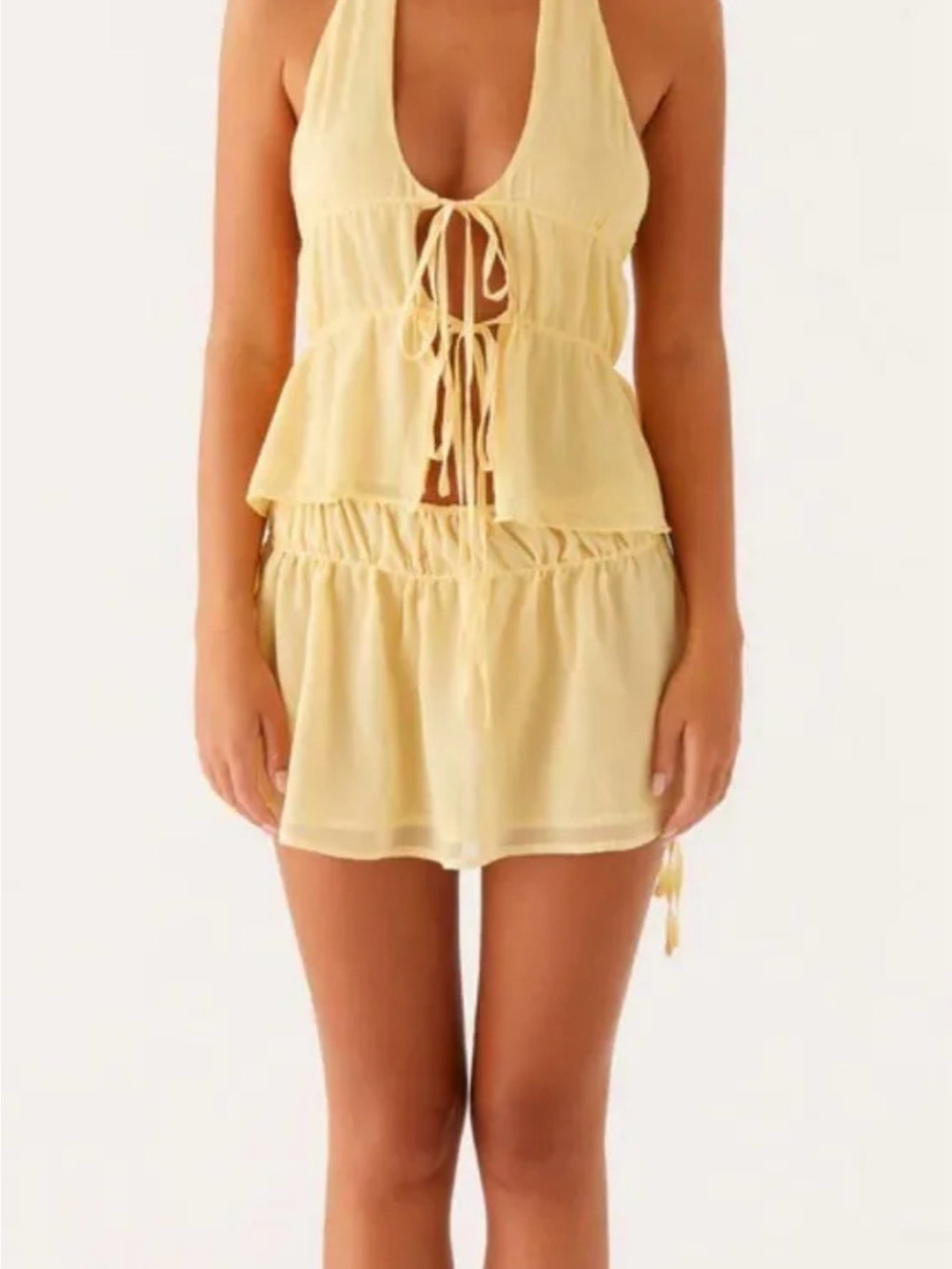 Peppermayo Butter Yellow Halter Tie-Front Two Piece Set - Picture 2 of 3